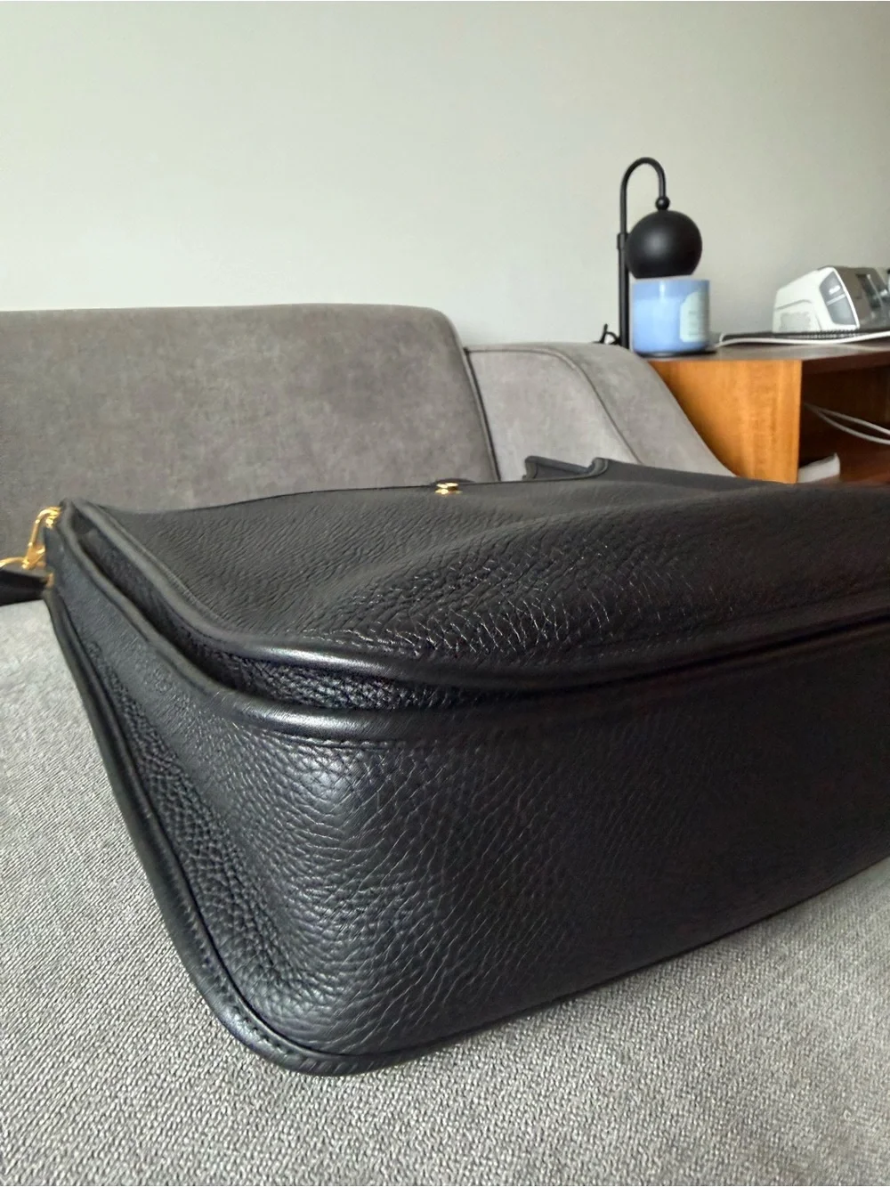 Hermes Black Perforated H Messenger Bag with Gold Hardware